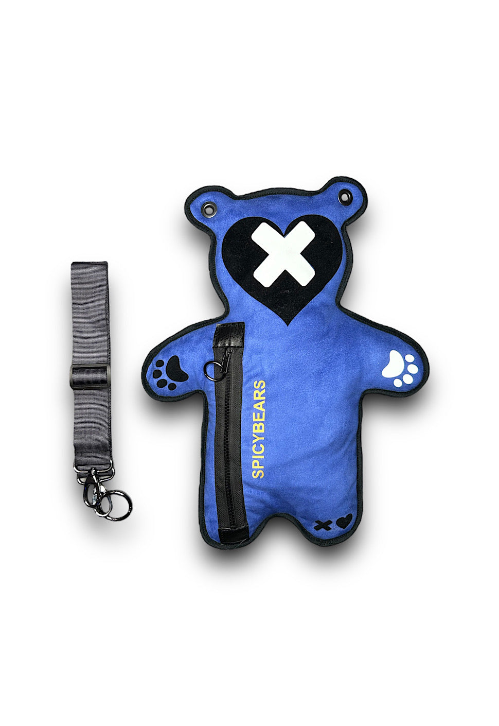 Indigo Faux Suede | White Reflective | Black Velvet Heart Edition Bear Bag - SPICYBEARS