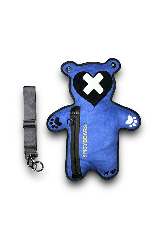 Indigo Faux Suede | White Reflective | Black Velvet Heart Edition Bear Bag - SPICYBEARS