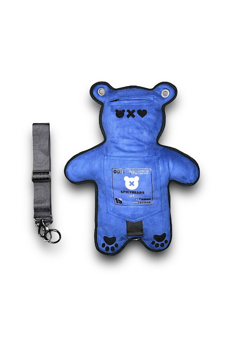 Indigo Faux Suede | White Reflective | Black Velvet Heart Edition Bear Bag - SPICYBEARS