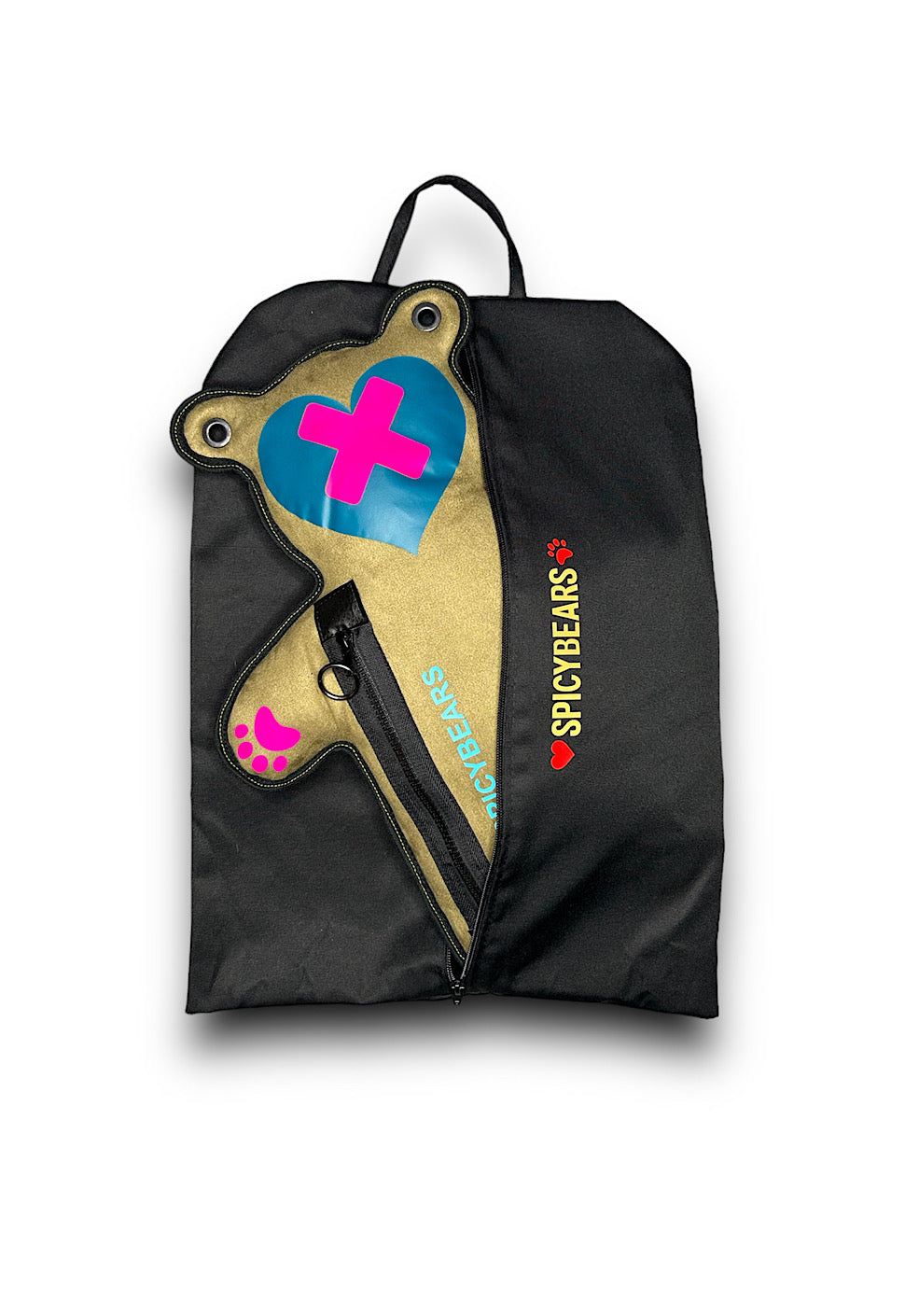 Browny Green Faux Suede | Neon Pink | Dark Teal Heart Edition Bear Bag - SPICYBEARS