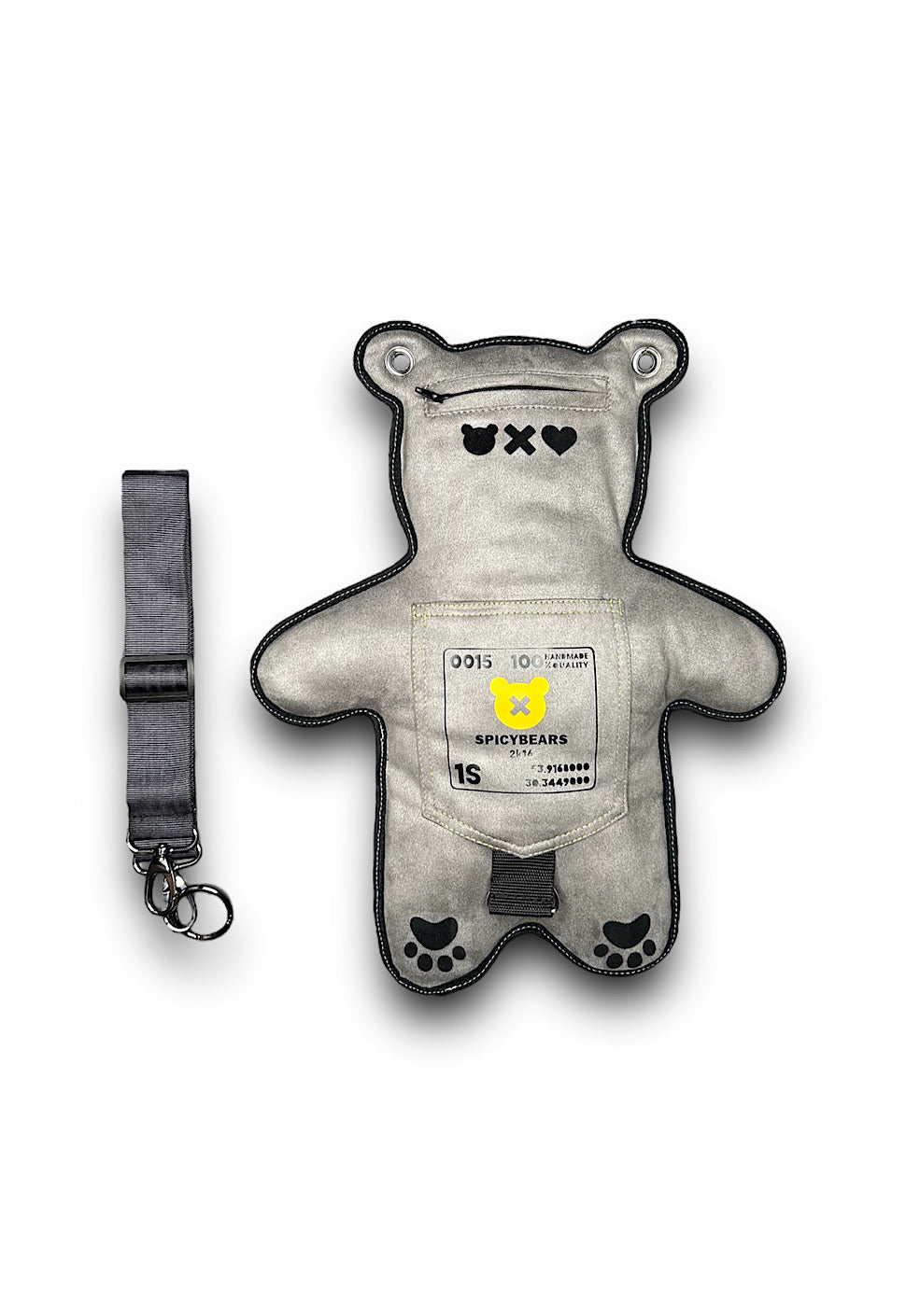 Gray Faux Suede | Yellow | Black Velvet Heart Edition Bear Bag - SPICYBEARS