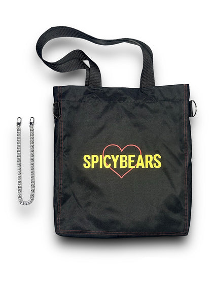 SPICYBEARS Tote | Black | Gold | Red Heart - SPICYBEARS