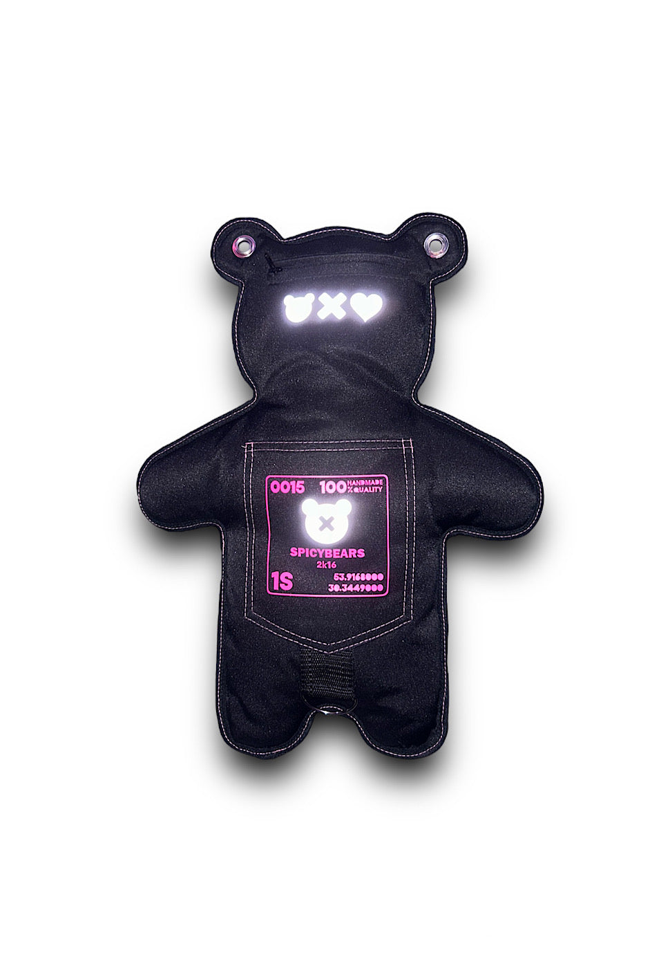 SkullBEARS 2.0 | Black | Fluorescent Reflective Pink Bear Bag - SPICYBEARS