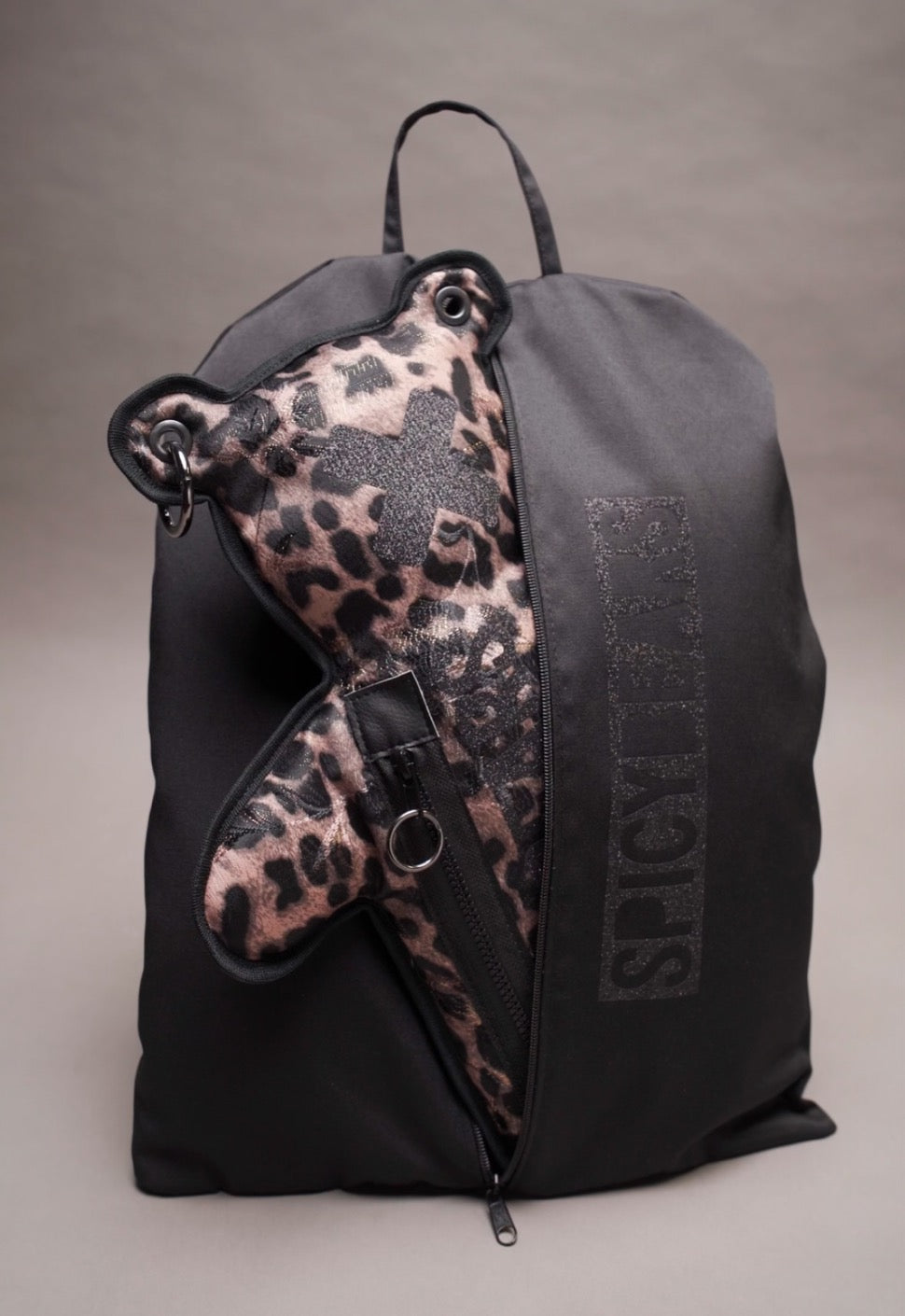Fam Early Access | Brown Leo Jacquard | Black Glitter Bear Bag - SPICYBEARS