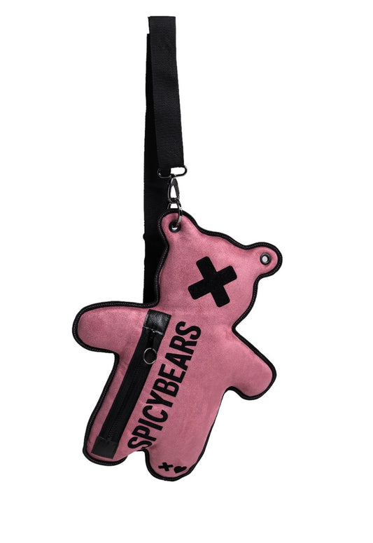 Faux Suede SPICYBEARS Bag in Dusty Rose with Black Velvet Details - SPICYBEARS