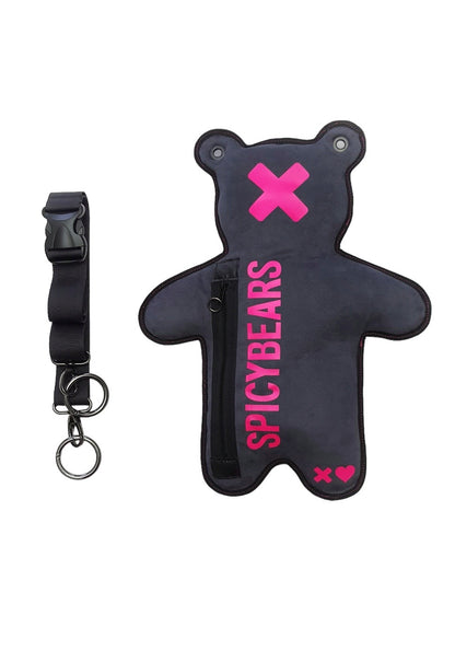 Faux Suede SPICYBEARS Bag | Dark Gray with Neon Pink - SPICYBEARS