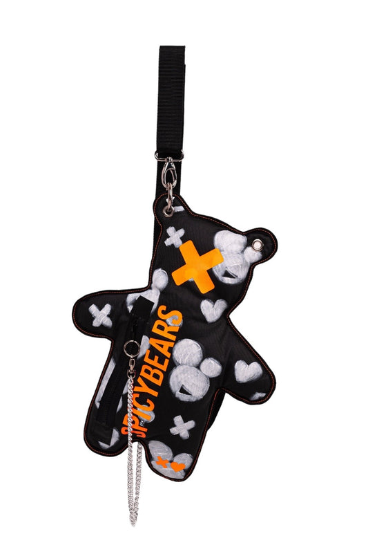 Mickey Style Hand-Painted SPICYBEARS | Black & White with Neon Orange - SPICYBEARS