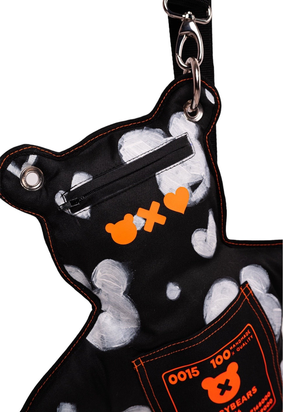 Mickey Style Hand-Painted SPICYBEARS | Black & White with Neon Orange - SPICYBEARS