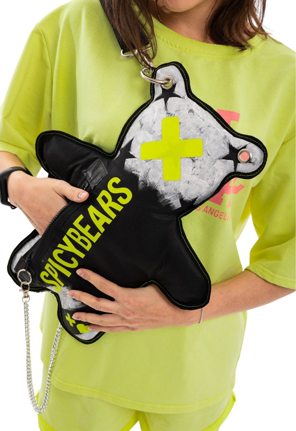 American Style Black & White | Neon Yellow SPICYBEARS Hand-Painted Purse - SPICYBEARS