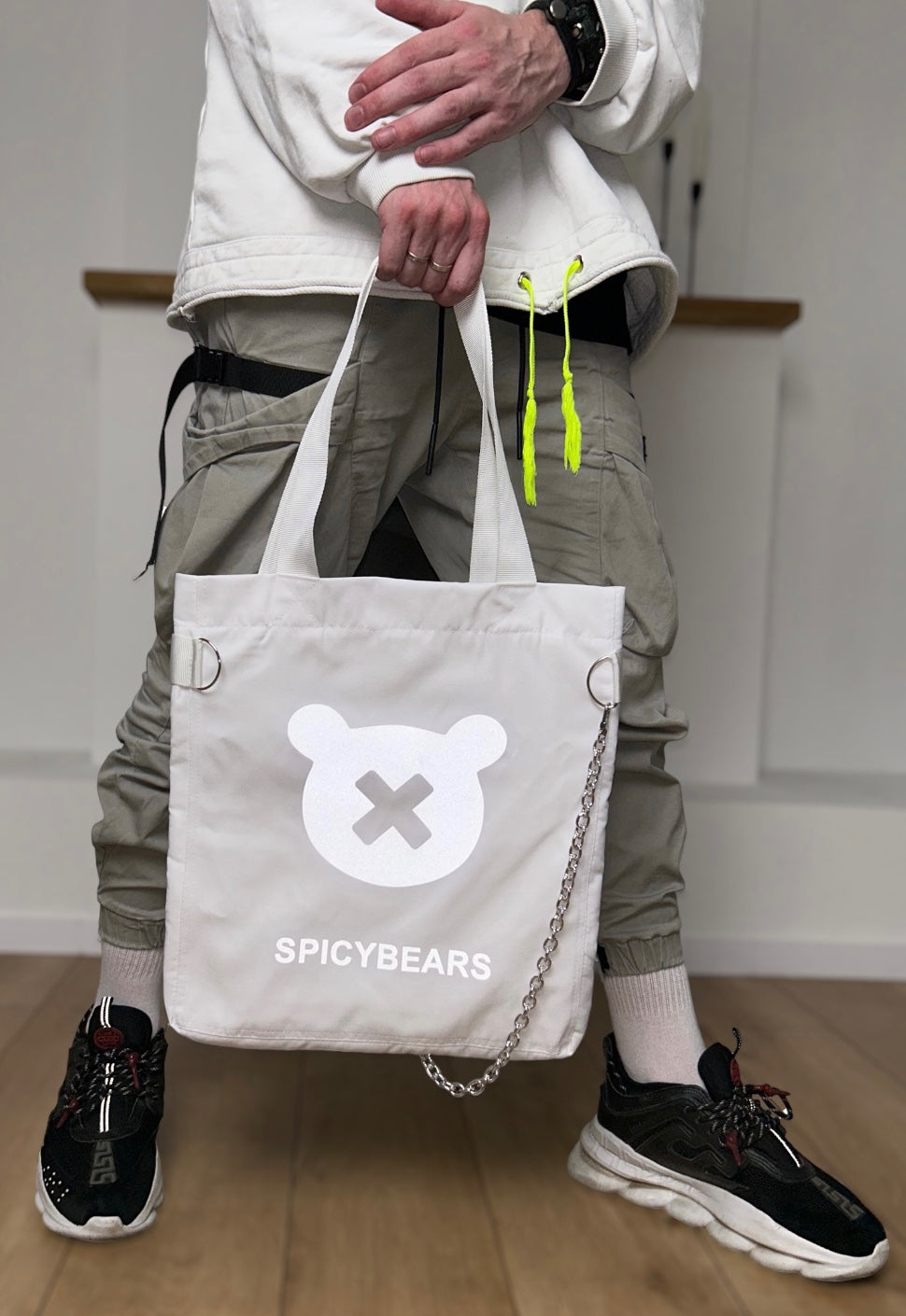 SPICYBEARS Logo Tote | White | White Reflective - SPICYBEARS