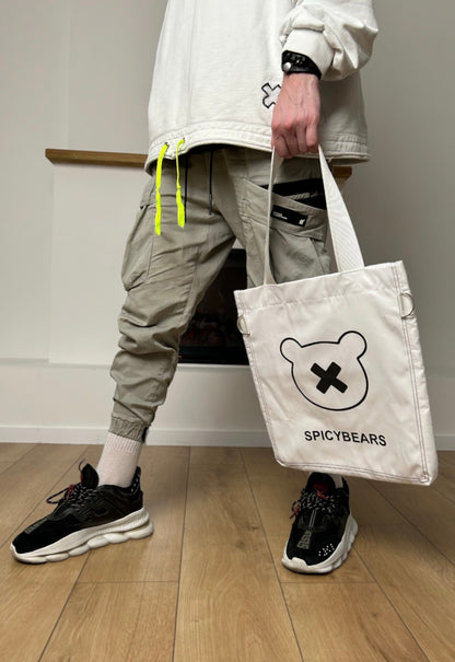SPICYBEARS Logo Tote | White | Black Reflective - SPICYBEARS