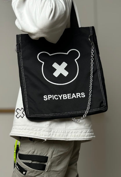 SPICYBEARS Logo Tote | Black | White Reflective - SPICYBEARS
