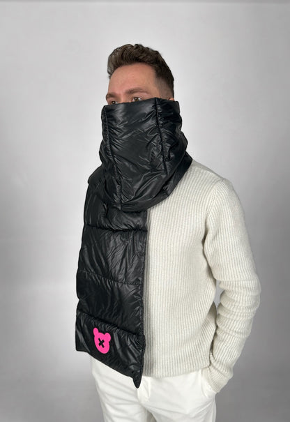 SPICYBEARS Padded Scarf with Fleece Hands Pockets | Black | Neon Pink - SPICYBEARS