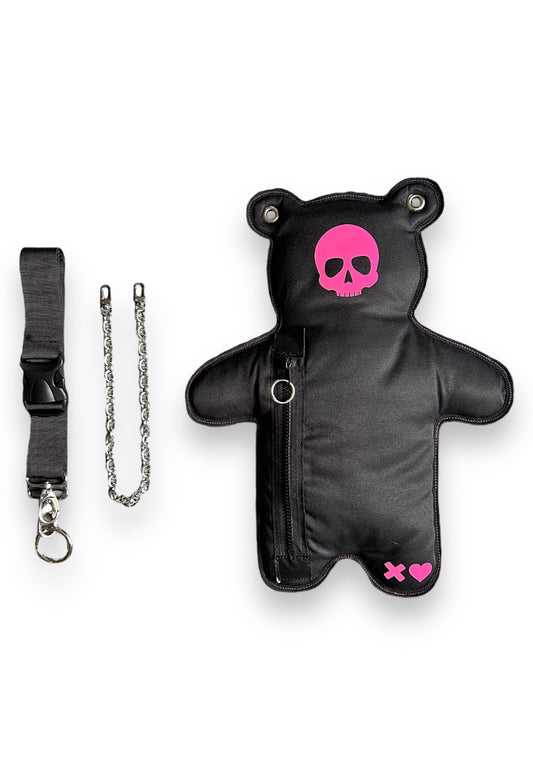 SkullBEARS 2.0 | Black | Fluorescent Reflective Pink Bear Bag - SPICYBEARS