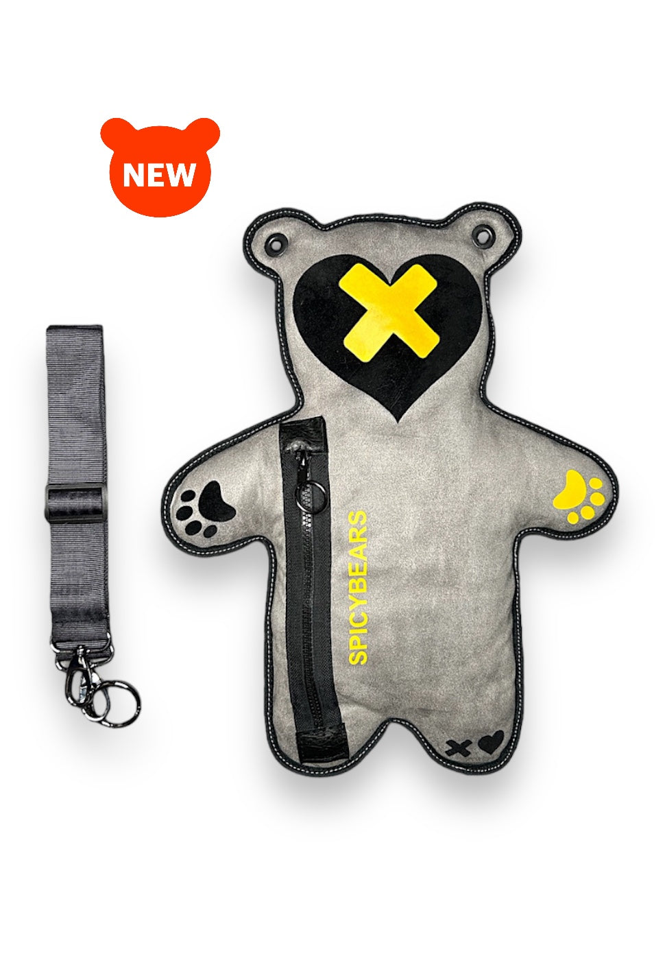 Gray Faux Suede | Yellow | Black Velvet Heart Edition Bear Bag - SPICYBEARS