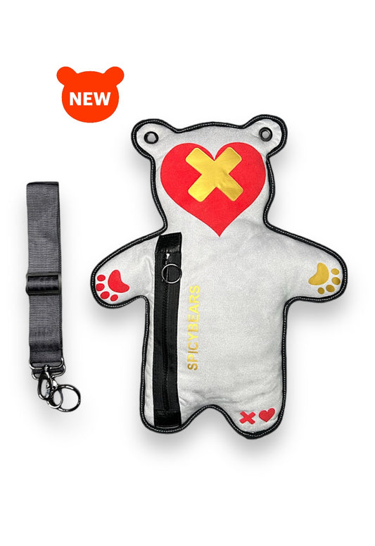 Gray Faux Suede | Gold | Red Velvet Heart Bear Bag - SPICYBEARS