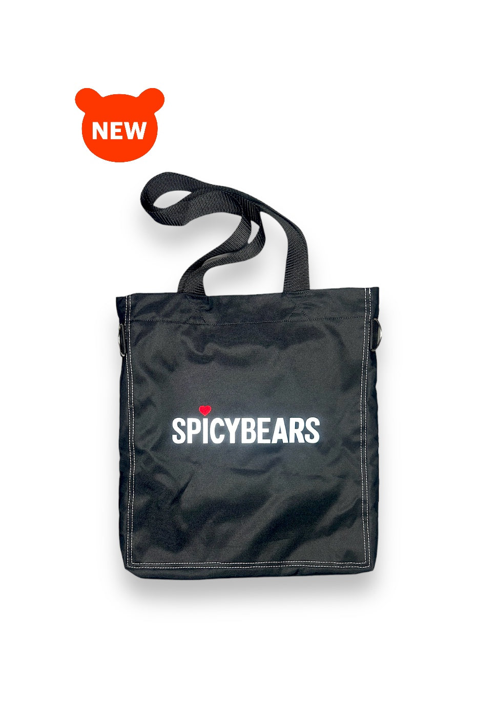 SPICYBEARS Tote | Black | White Reflective | Red Heart - SPICYBEARS