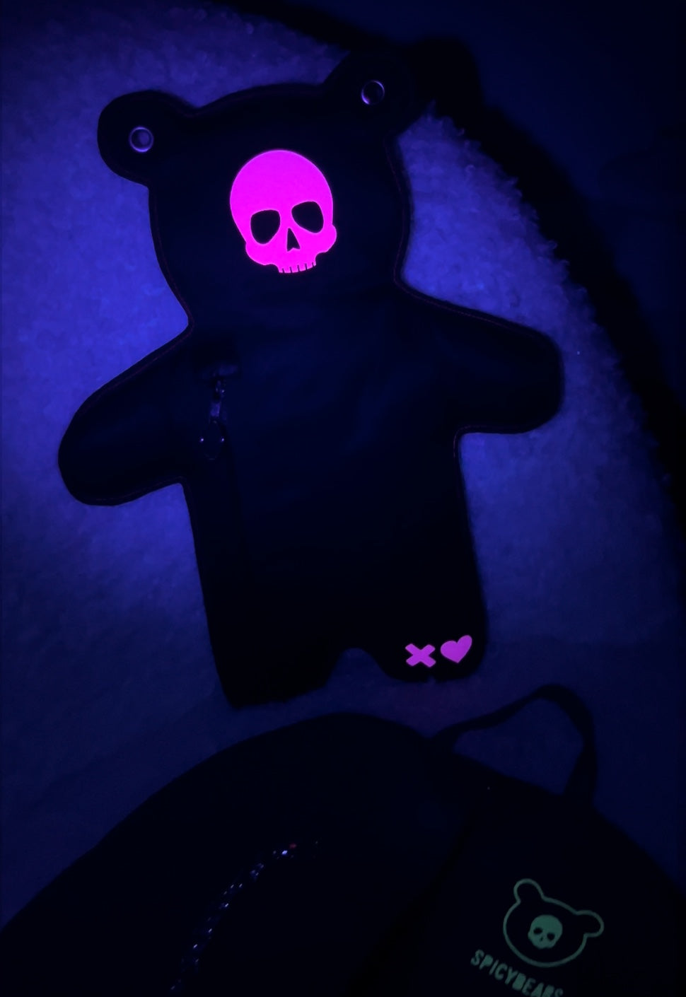 SkullBEARS 2.0 | Black | Fluorescent Reflective Pink Bear Bag - SPICYBEARS