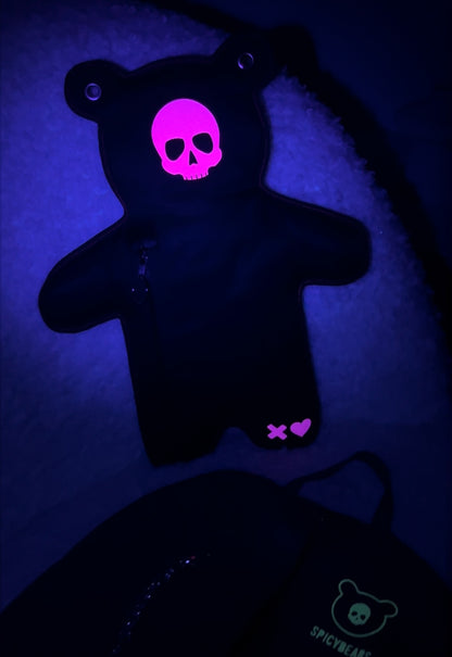 SkullBEARS 2.0 | Black | Fluorescent Reflective Pink Bear Bag - SPICYBEARS