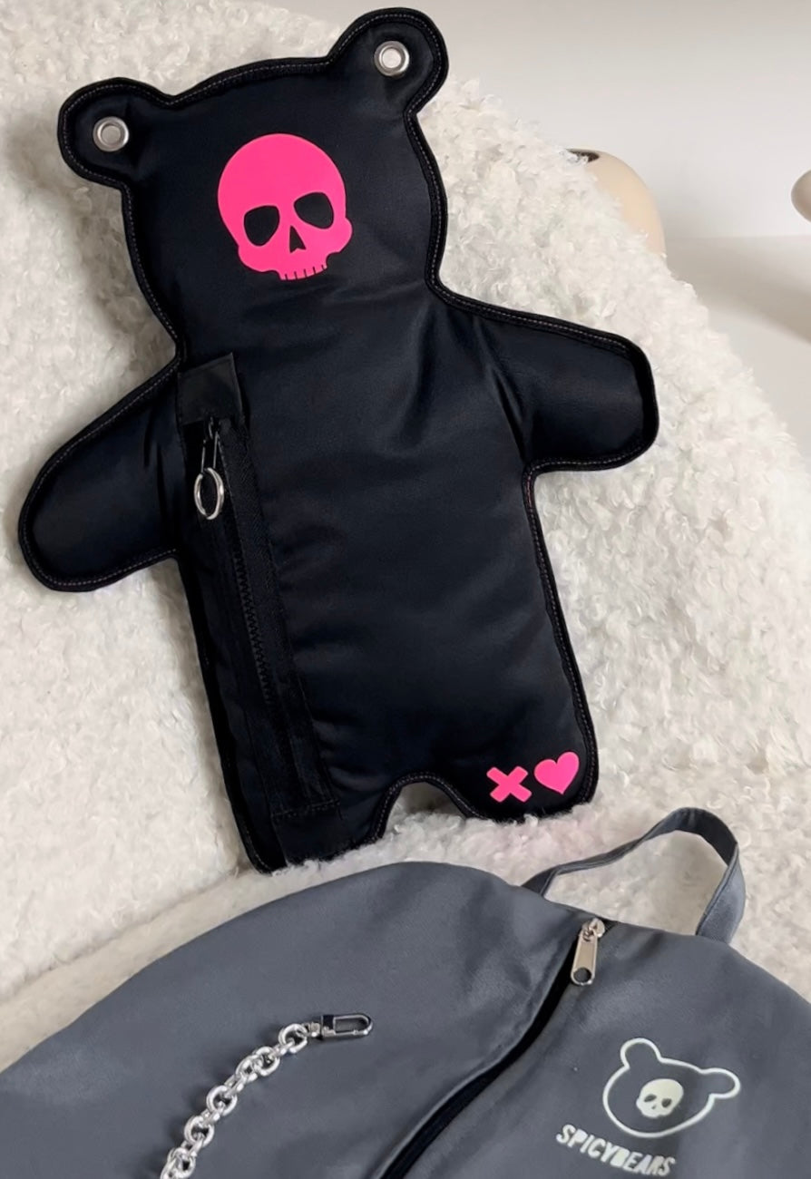 SkullBEARS 2.0 | Black | Fluorescent Reflective Pink Bear Bag - SPICYBEARS
