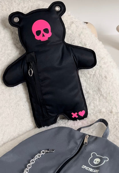 SkullBEARS 2.0 | Black | Fluorescent Reflective Pink Bear Bag - SPICYBEARS