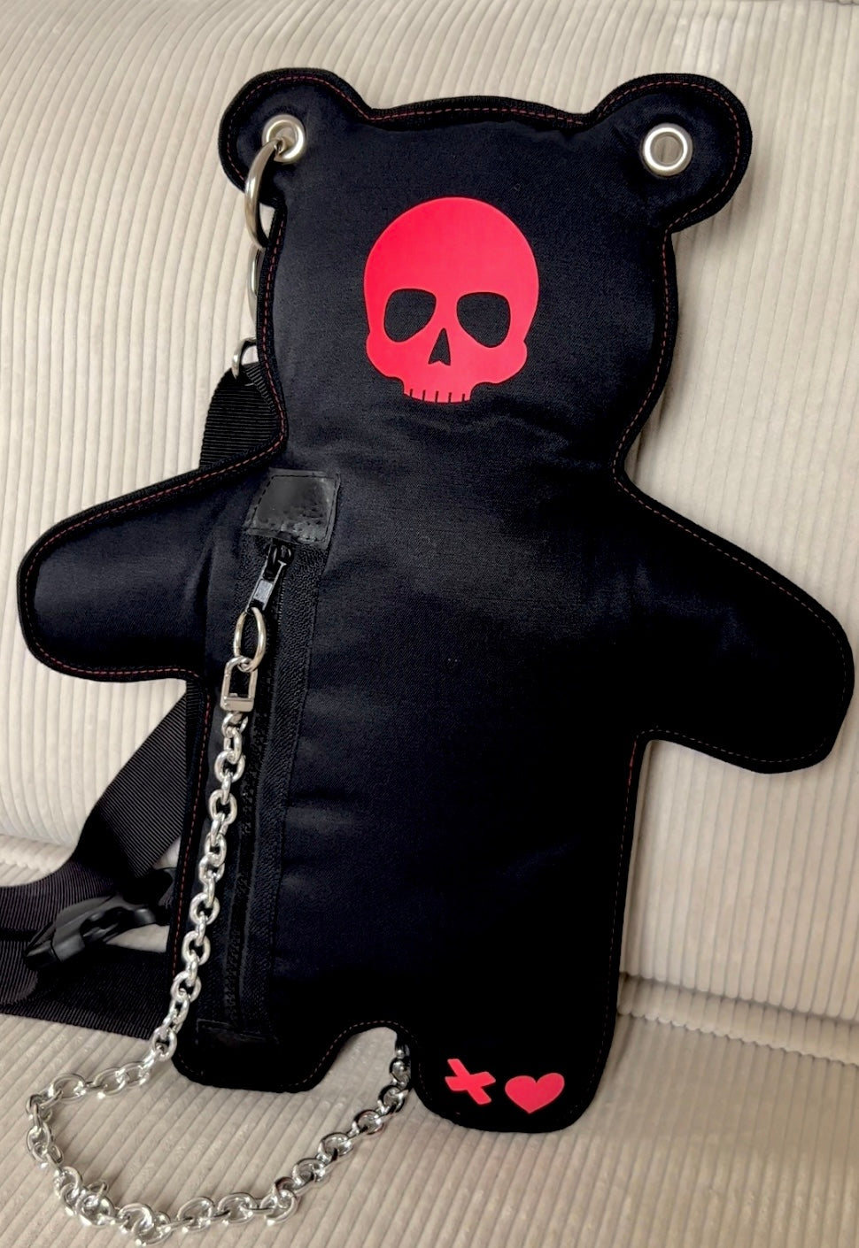 SkullBEARS 2.0 | Black | Fluorescent Reflective Red Bear Bag - SPICYBEARS