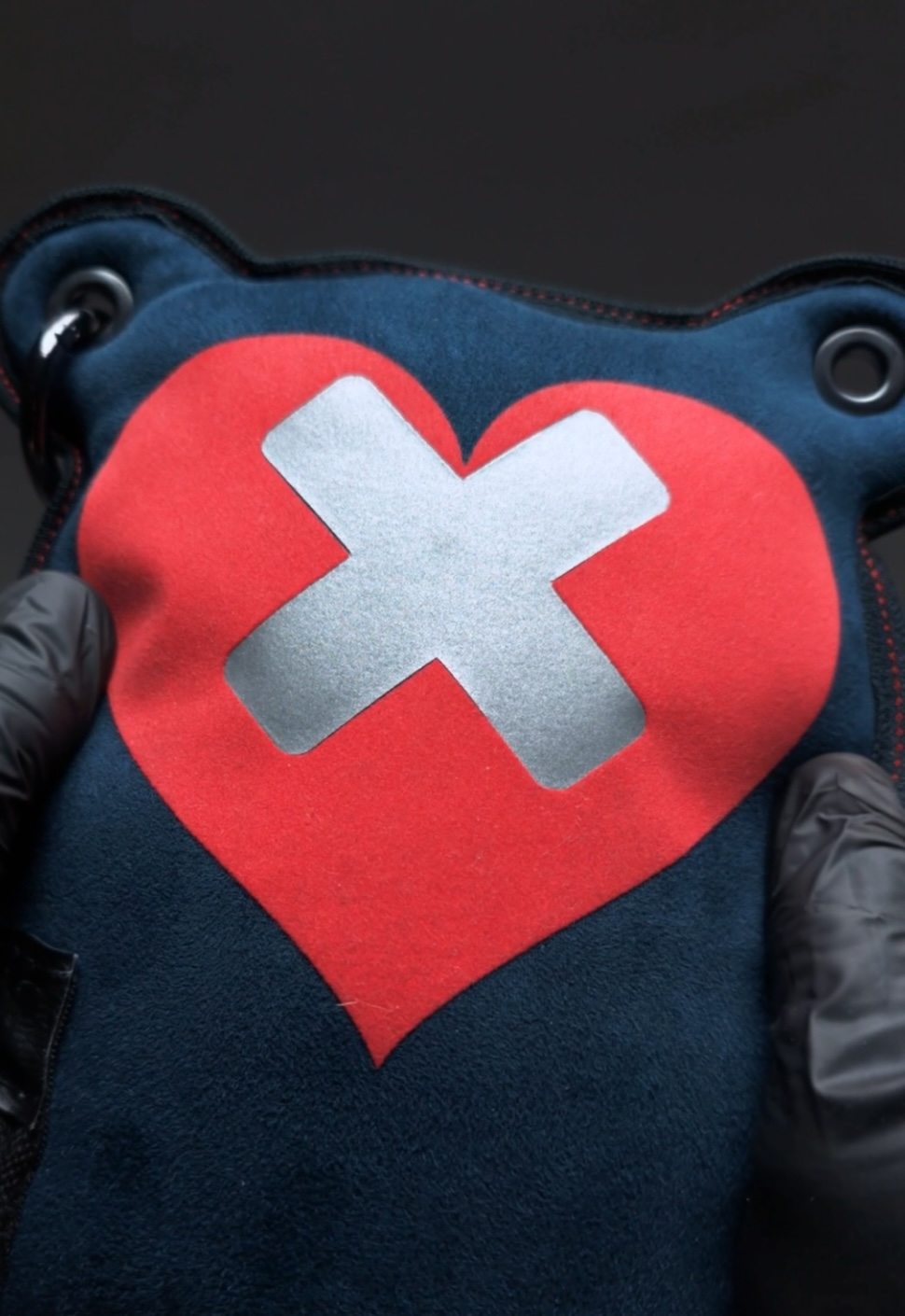 Navy Blue Faux Suede | Silver Reflective | Red Velvet Heart Edition Bear Bag