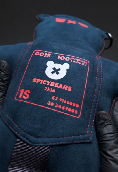 Navy Blue Faux Suede | Silver Reflective | Red Velvet Heart Edition Bear Bag