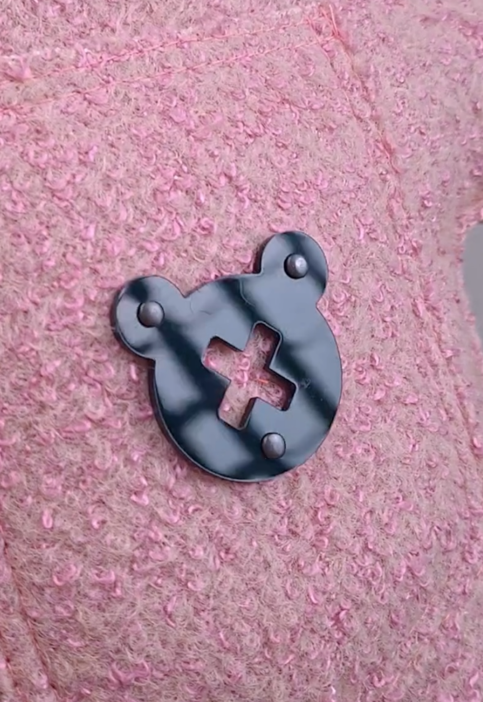 ROS | Soft Pink Bouclé | Black Acrylic Bear Bag