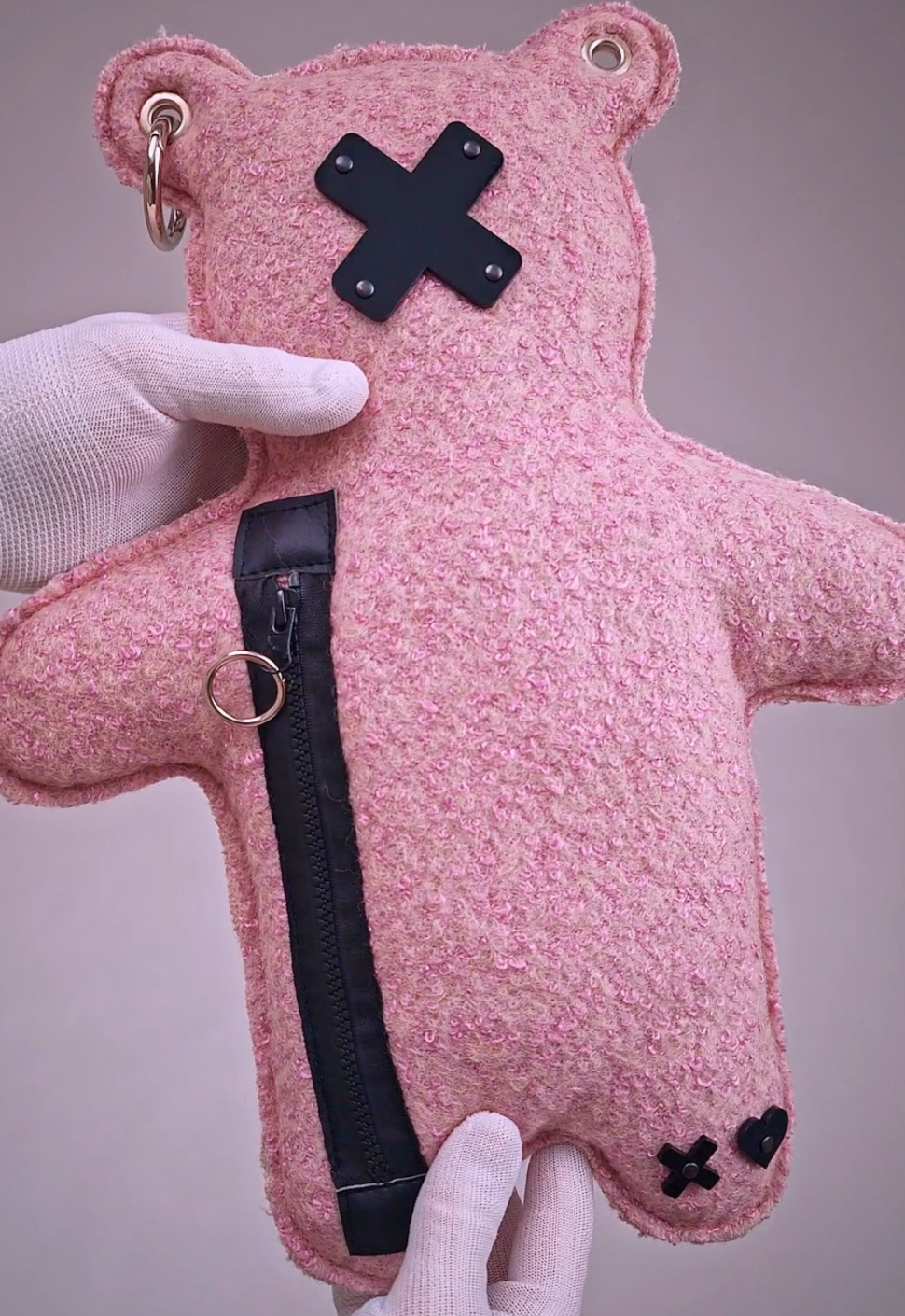 ROS | Soft Pink Bouclé | Black Acrylic Bear Bag