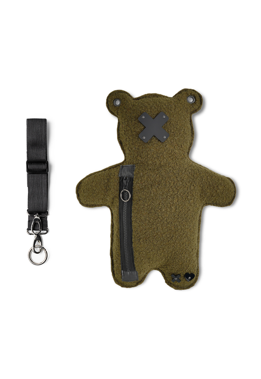 HAKI | Khaki Bouclé | Black Acrylic Bear Bag