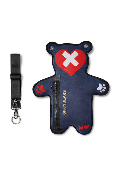 Navy Blue Faux Suede | Silver Reflective | Red Velvet Heart Edition Bear Bag