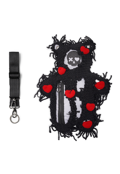White | Black Semi-Wool Coat & Red Hearts | Spooky SkullBEARS Valentine's Edition Bear Bag