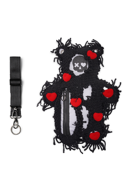 White | Black Semi-Wool Coat & Red Hearts | Spooky SkullBEARS Valentine's Edition Bear Bag