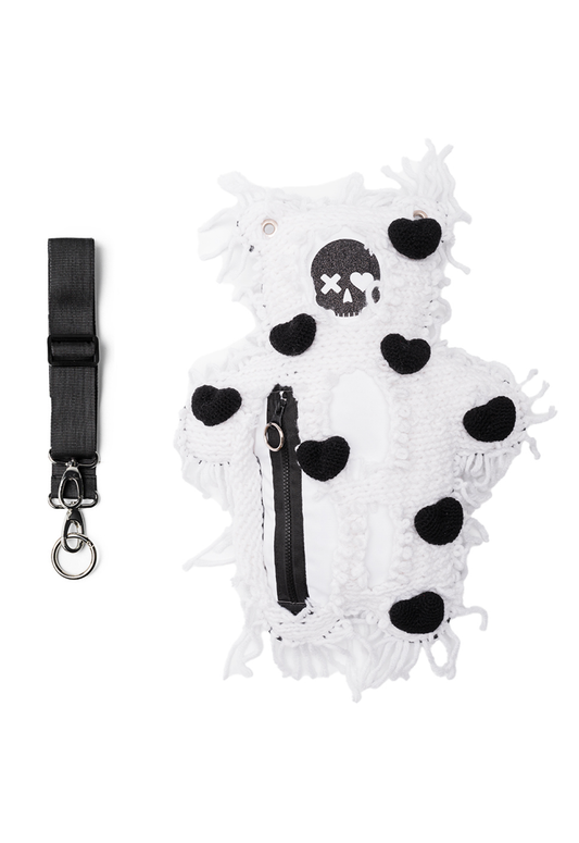 White | White Semi-Wool Coat & Black Hearts | Spooky SkullBEARS Valentine's Edition Bear Bag