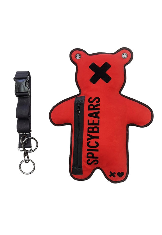 Red | Black Velvet Print | Faux Suede Bear Bag - SPICYBEARS