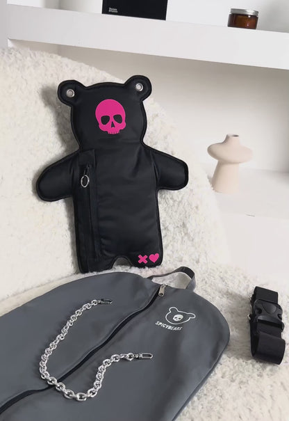 SkullBEARS 2.0 | Black | Fluorescent Reflective Pink Bear Bag