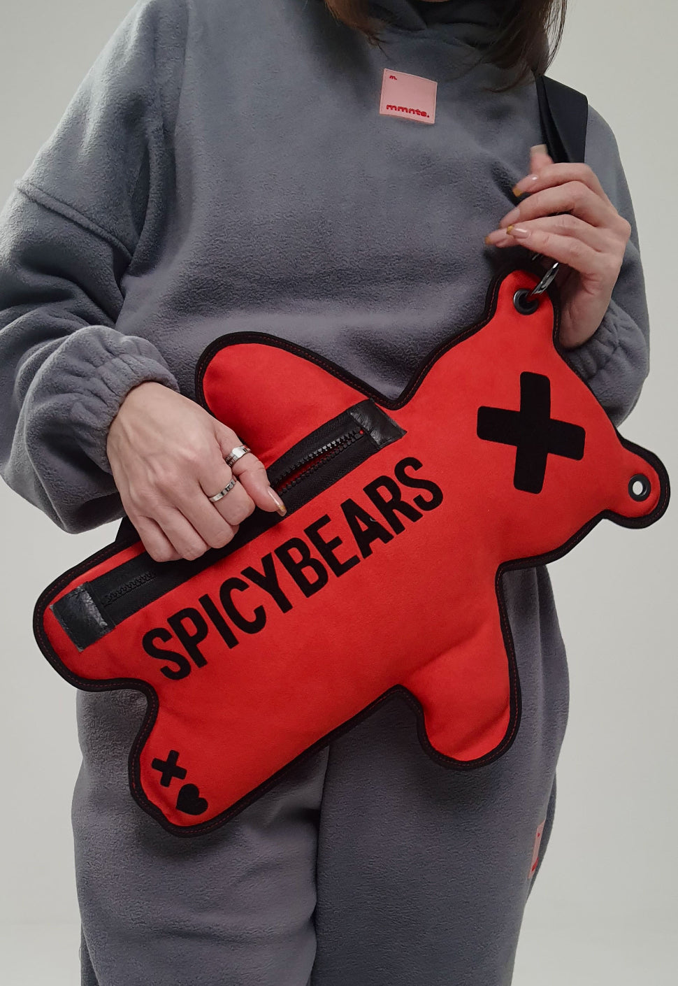 Red | Black Velvet Print | Faux Suede Bear Bag - SPICYBEARS