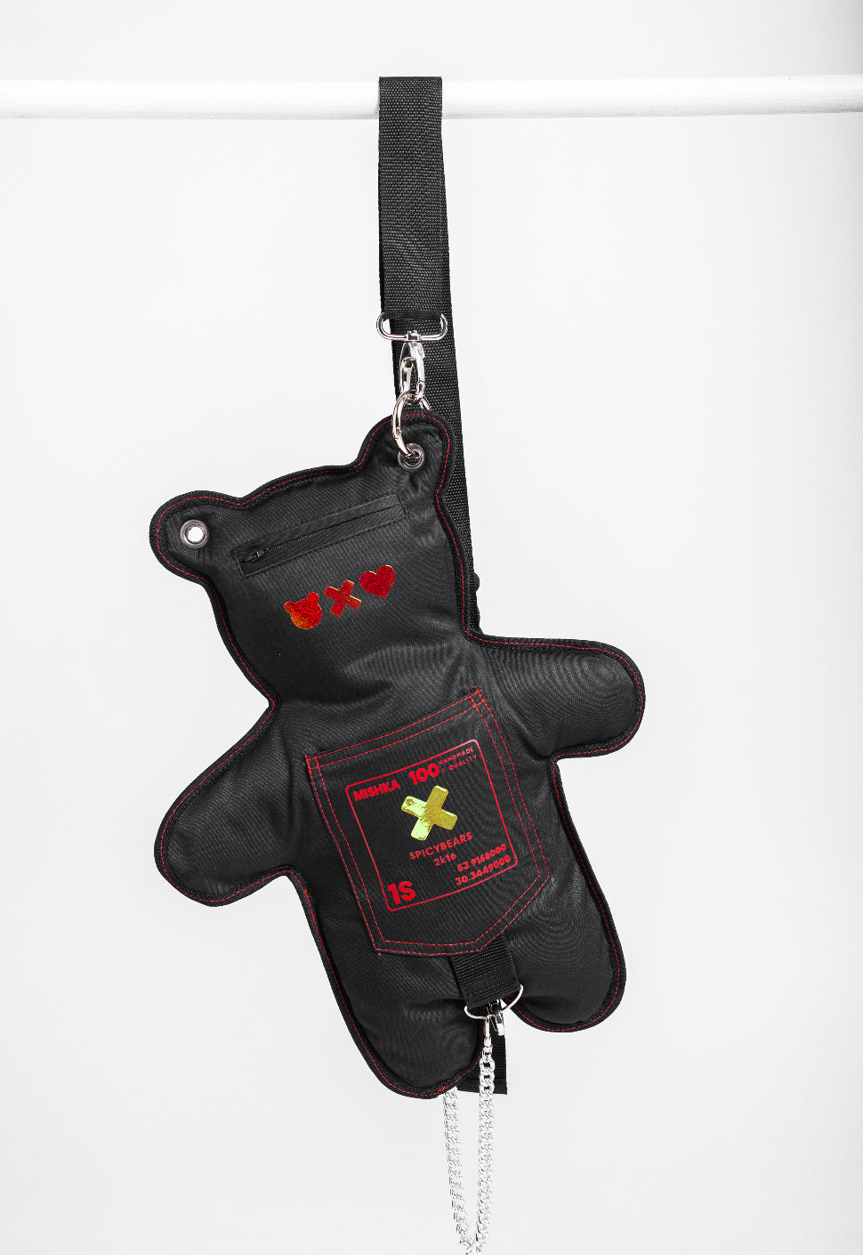 Two-sided Unisex Handcrafted Black Chameleon Shoulder Bag with Roomy Pockets and Back Patch Pocket