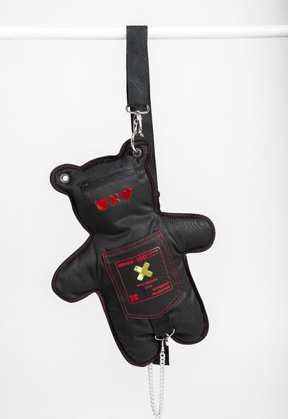 Two-sided Unisex Handcrafted Black Chameleon Shoulder Bag with Roomy Pockets and Back Patch Pocket