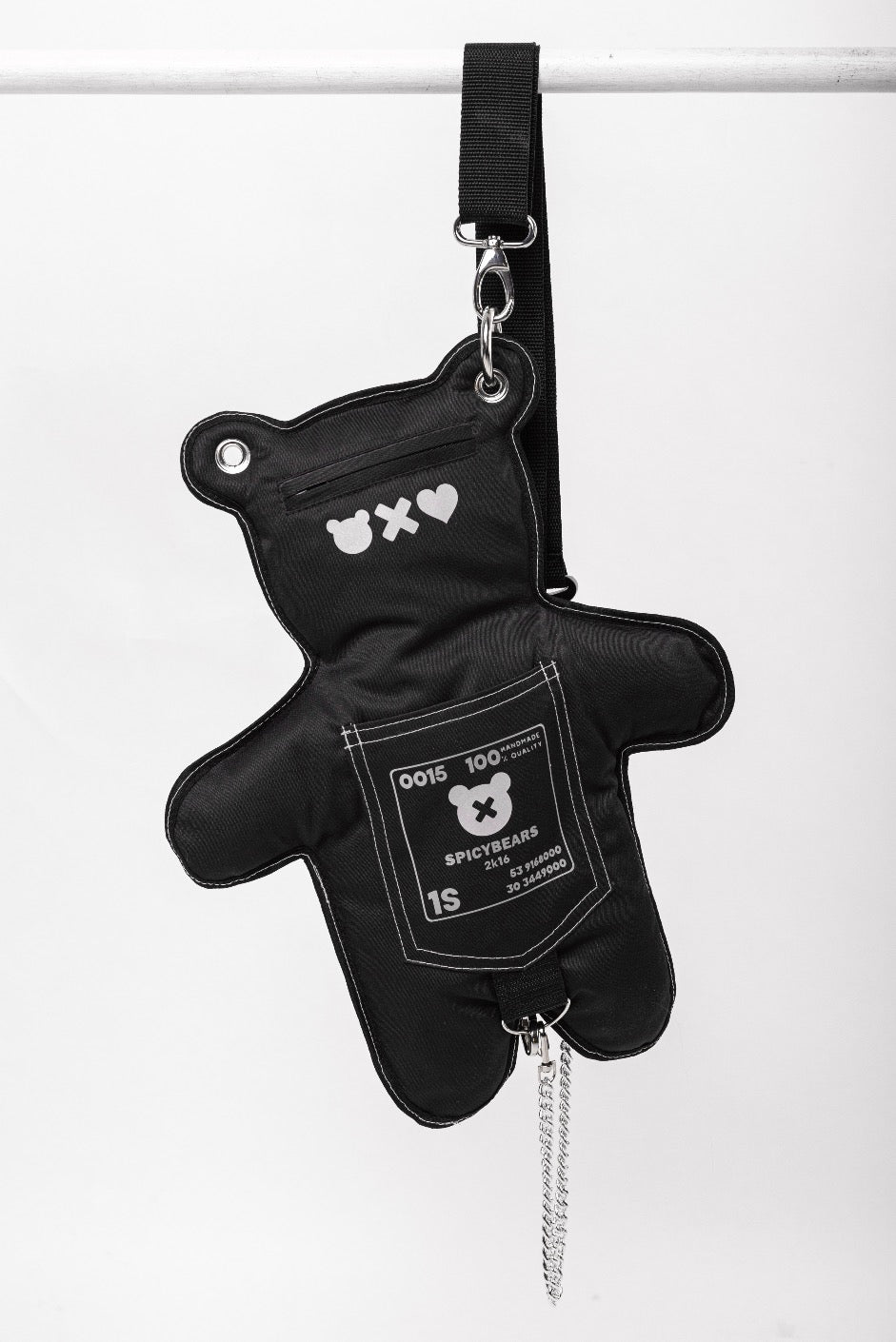 Hand-crafted Total Black SPICYBEARS Cross-body Bag with Roomy Patch Back Pocket