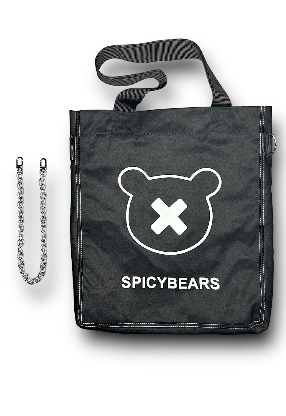SPICYBEARS Logo Tote | Black | White Reflective - SPICYBEARS