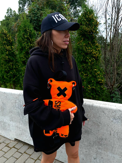 The Neon Orange SPICYBEARS Bag in a street style setting, standing out from the crowd and making a bold fashion statement.