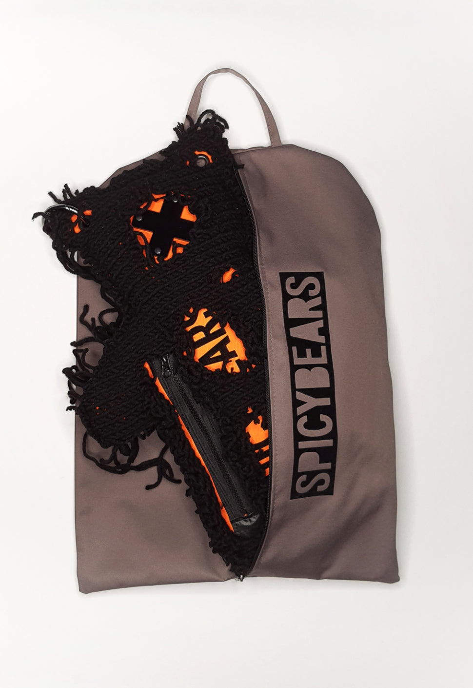 SPICYBEARS Spooky Bear Bag In Orange With Black Semi-Wool Coat - SPICYBEARS