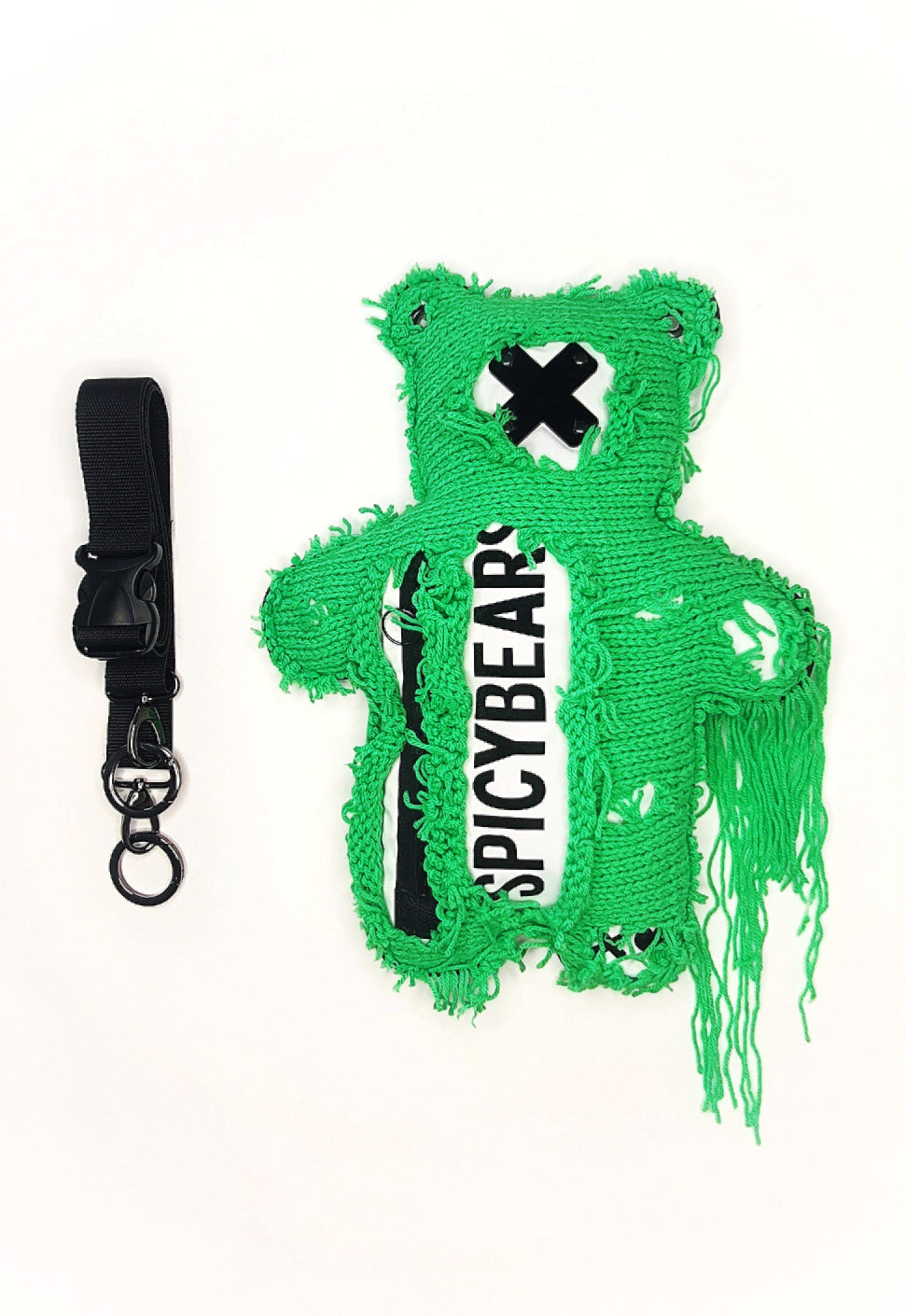 SPICYBEARS Spooky Bear Bag In White With Neon Green Semi-Wool Coat - SPICYBEARS