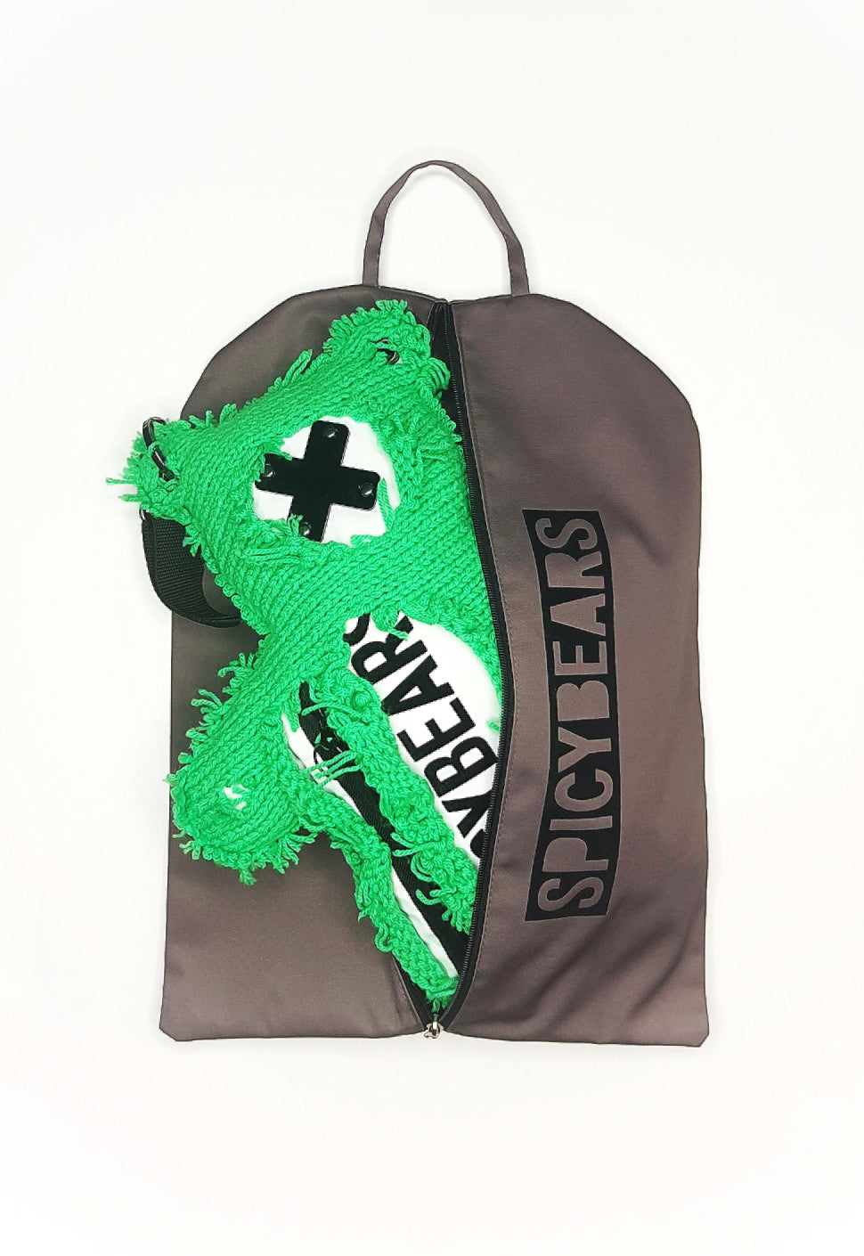 SPICYBEARS Spooky Bear Bag In White With Neon Green Semi-Wool Coat - SPICYBEARS