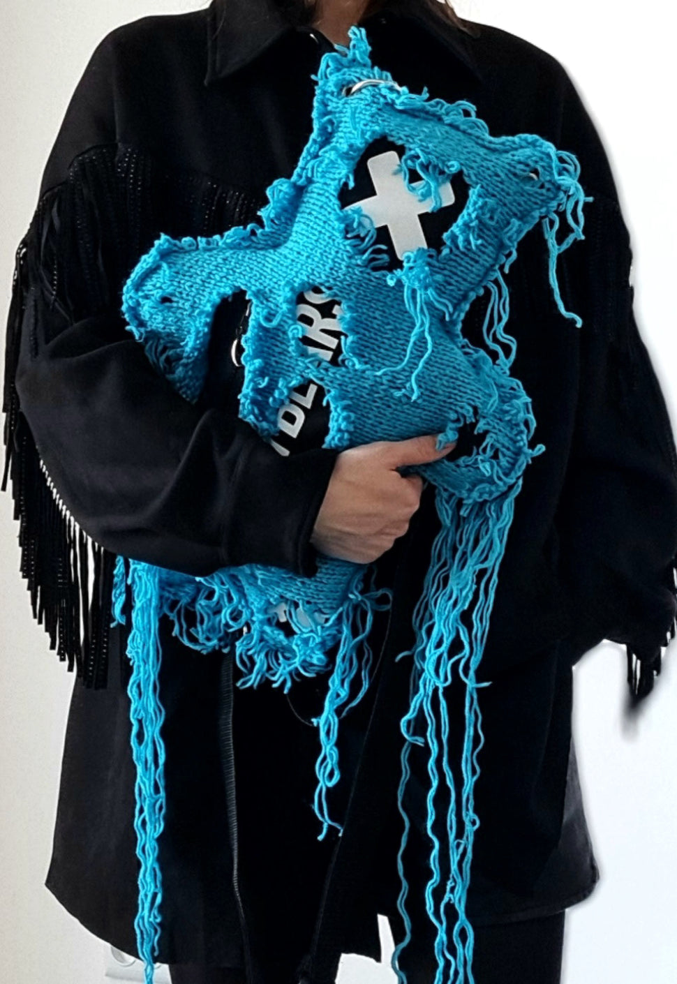 SPICYBEARS Spooky Bear Bag In Black With Blue Semi-Wool Coat - SPICYBEARS