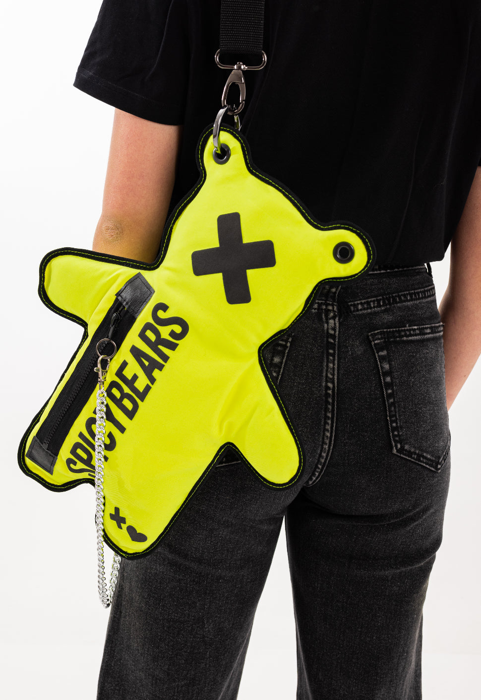Stylish and Unique Neon Yellow SPICYBEARS Bag with Bold Color and Black Print
