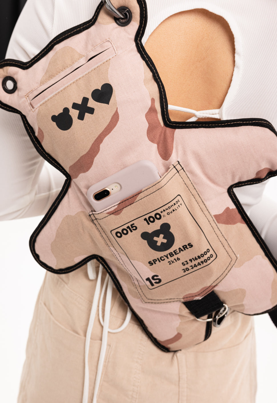 Sandy SPICYBEARS Bag that blends edgy camo streetwear with practical, tactical features like spacious pockets