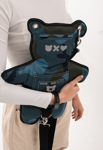 Unisex blue camo bag with white reflective print for military style lovers